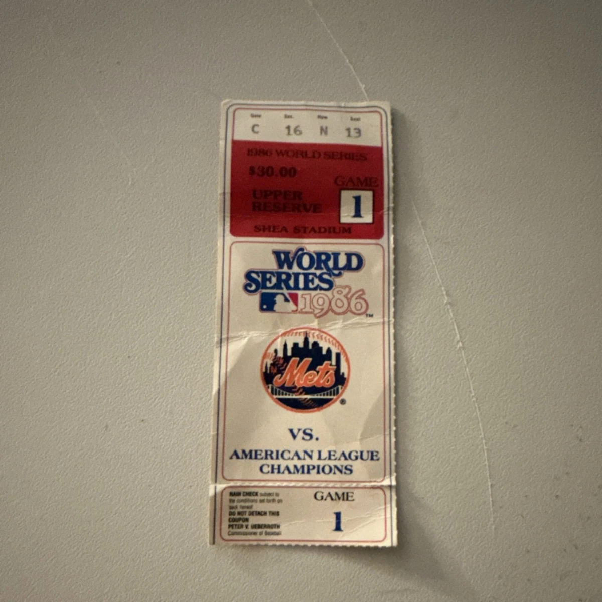 1986 World Series Game 1 Ticket Stub New York Mets Shea Stadium