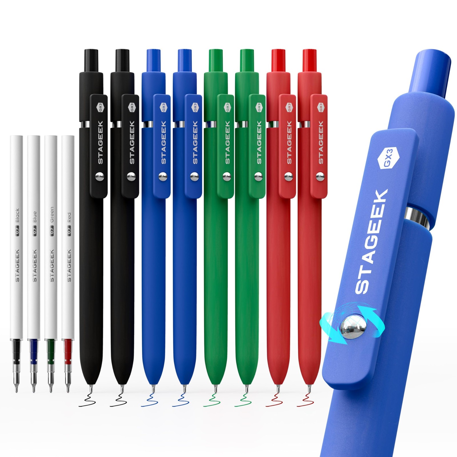 STAGEEK GX3 Colorful & Multi Colored Gel Pens, 8 Pcs with 4 Refills
