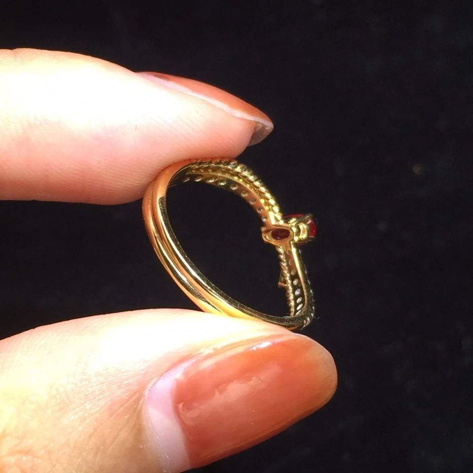 Simulated Red Ruby & White Moissanite Women Anniversary Ring In 10K Yellow Gold - Image 3 of 4