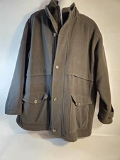 Vtg Aberdeen Collection Mens Dark Gray Wool Blend Button Up/Zipper Peacock Sz XL