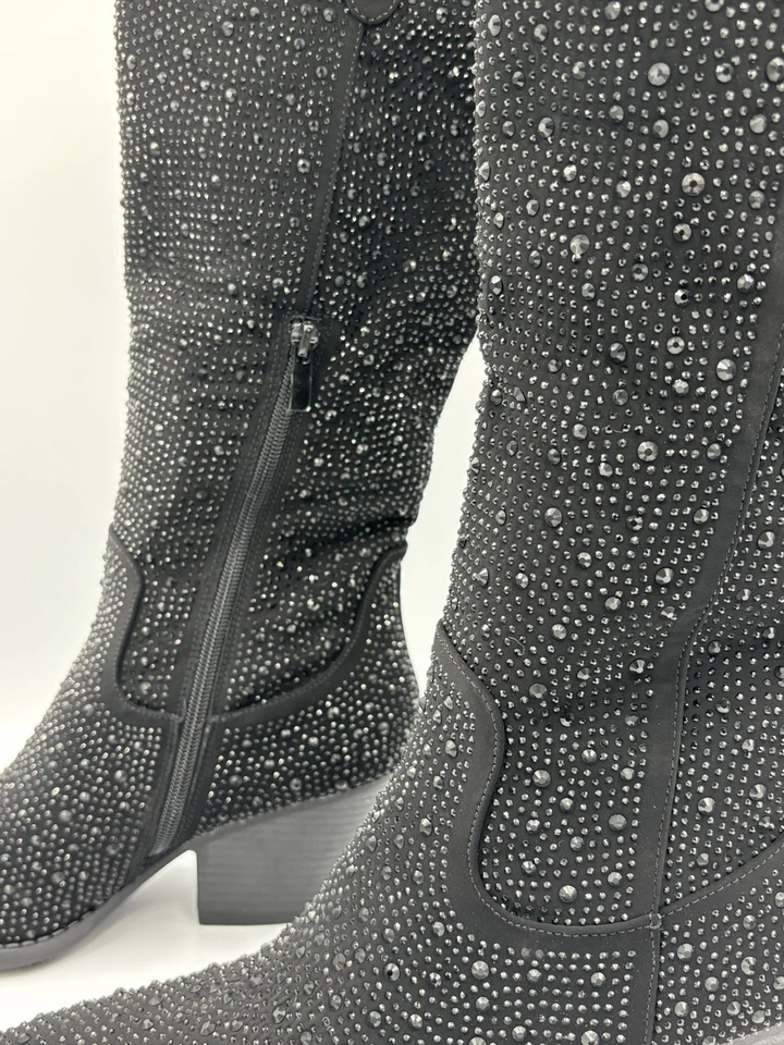 Botas Forever Western de strass pretas tamanho 10 panturrilha média - Imagem 3 de 4