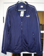 Puma Track Jacket Mens Navy Blue White Stripe Full Zip Athletic Top Sport Size L
