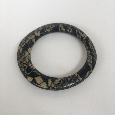 Black Beige Snakeskin Pattern Bangle Bracelet Fashion Jewelry Unisex Vin (3.5in)