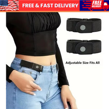 2 Pack No Buckle Elastic Belt Invisible Loop Belt for Jeans Pants