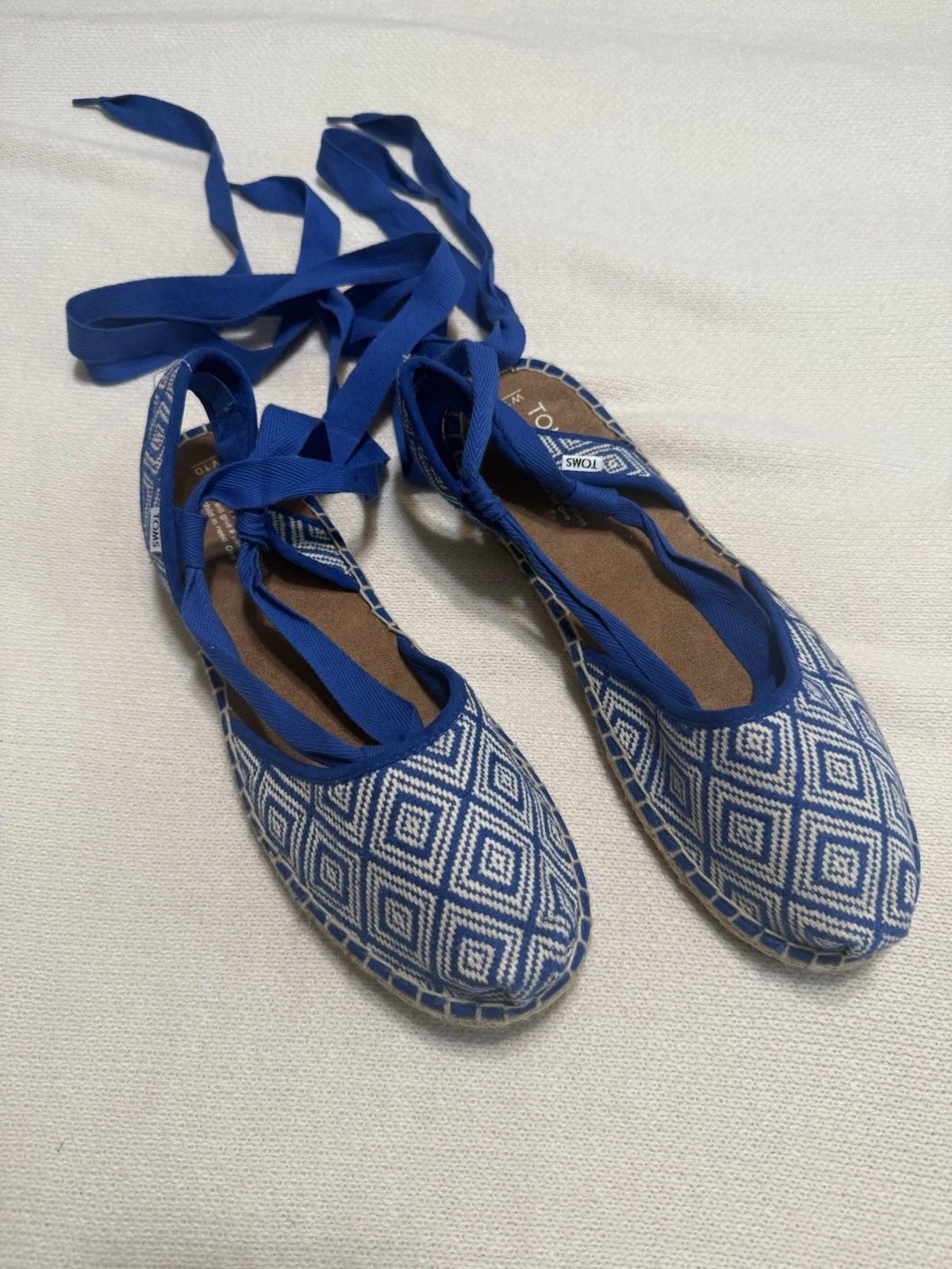 TOMS Blue Geometric Lace Up Espadrilles Size W10
