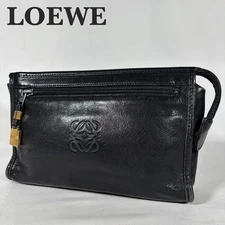 Loewe Anagram Clutch Bag Second Bag Pouch Leather Black