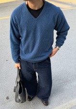 Pendleton Strickpullover Blau V-Neck Struktur...
