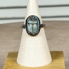 Vintage 50s Swivel Turquoise Scarab Ring 925 Sterling Silver Egyptian Artisan