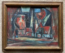 Abstract Geometric Vintage Painting 1950s Mid Century MCM Modern Art Shoenfield