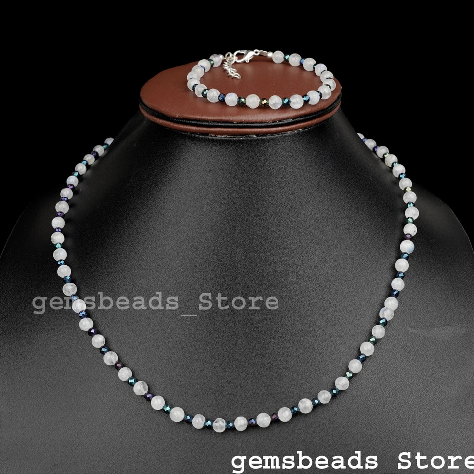 Collana in argento sterling con pietra di luna arcobaleno + spinello mistico ... - Immagine 2 di 4