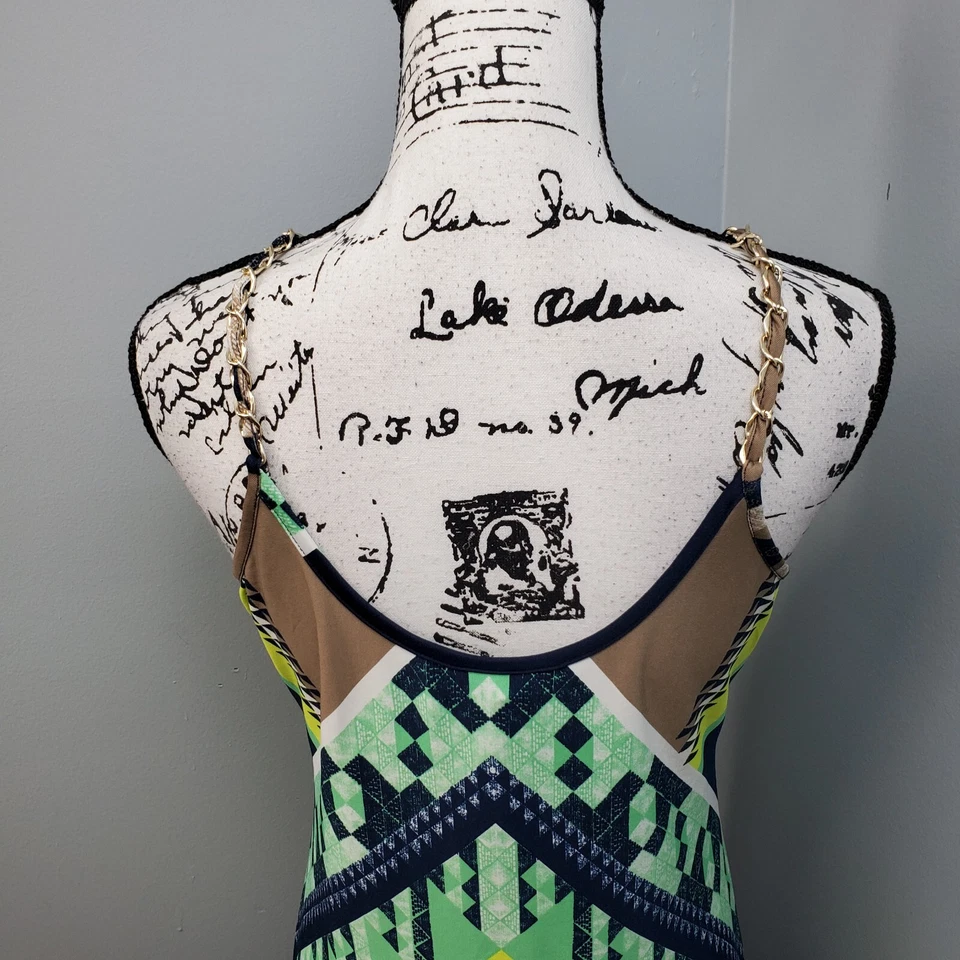 MSK Long Maxi Dress Womens Small Multi Geometric Stretch Chain Straps Side Slit - Изображение 4 из 4