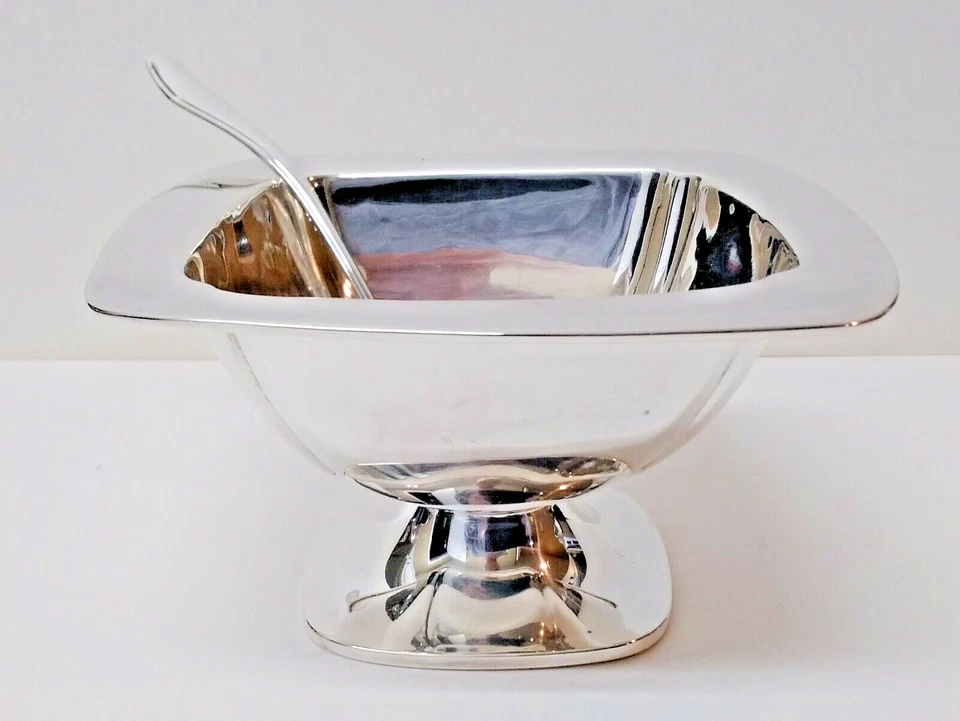 Plato de condimentos cuadrado ALVIN de plata de ley con cuchara 105,5 gr. Sin mono Foto 3 de 4