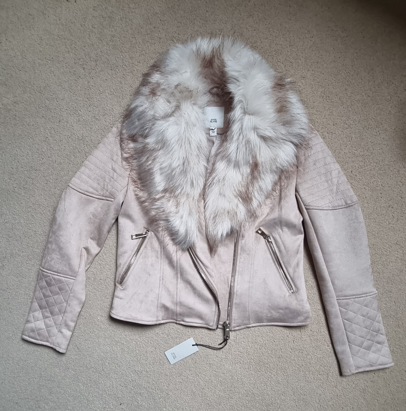 River Island Removable Premium Faux Fur Biker Style Jacket Size 10 RRP £65 image 6