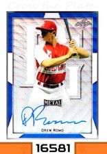 1-2019 LEAF PERFECT GAME BLUE WAVE AUTO DREW ROMO ROCKIES 7/10 #BA-DR1