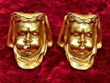 2pcs Antique Ormolu Gilt Bronze Figural Cherup Furniture Mount Pediment Ornament