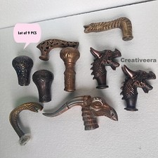 Solid Brass Designer Lot Of 9 Head Only Handle For Walking Stick Cane Men'sGift