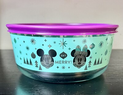  Pyrex Disney (Get Merry Christmas) 7-Cup Glass Storage Bowl With Purple Lid