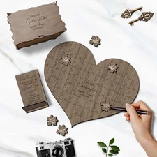 Personalised Wooden Puzzle Wedding Guest Book Set - Heart Shape