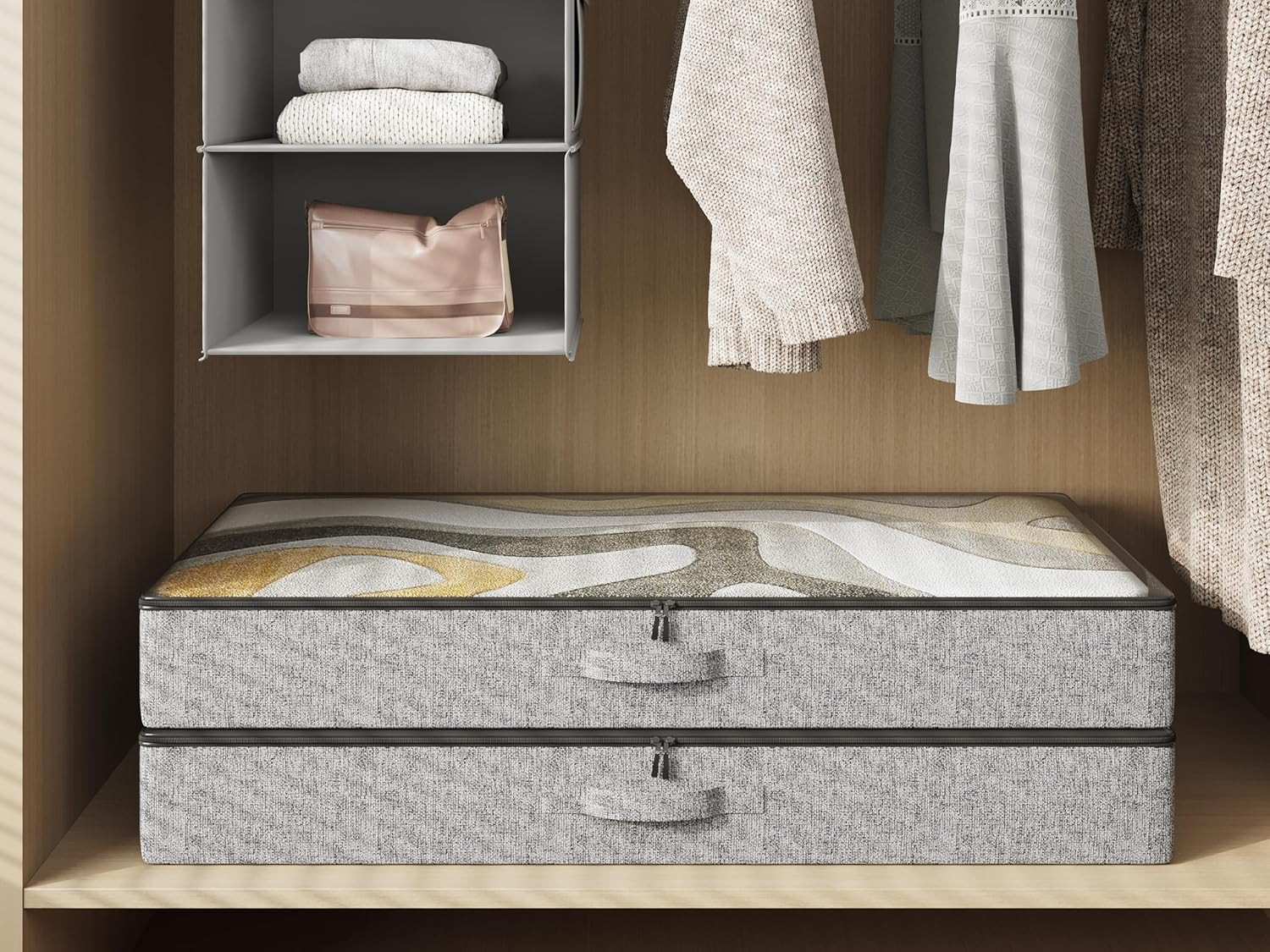 2-Pack under Bed Storage Bins 4.5 Inch Low Profile Organizer with Sturdy Sides