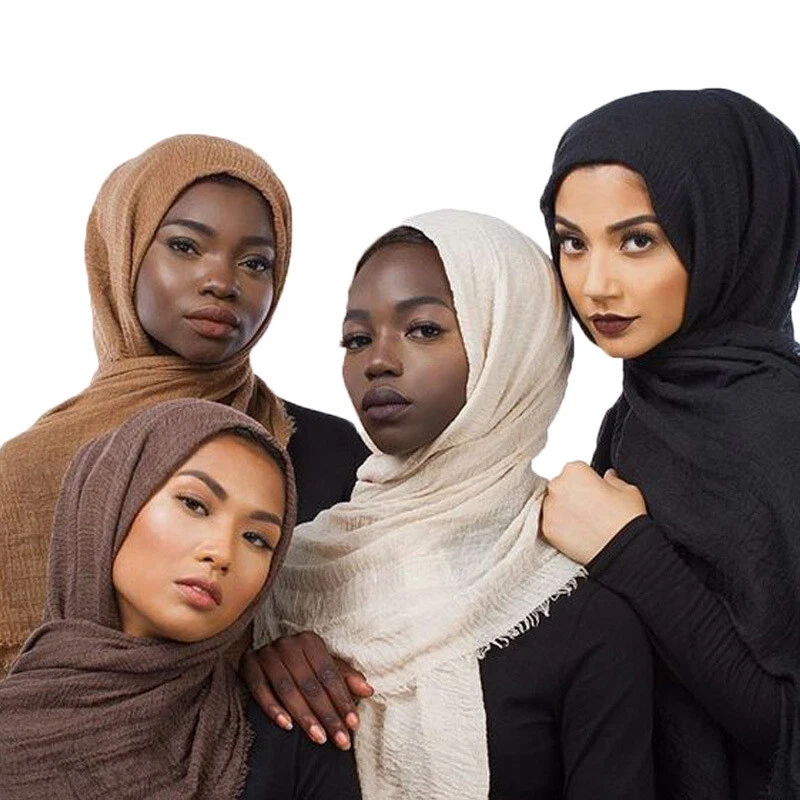 Plain Crinkle Cotton Hijab Scarf for Women 180X90cm 87 Colors
