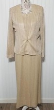 Mother Of The Bride Dress Jacket Set by R  M Richards Gold Lurex 8p 8 petite