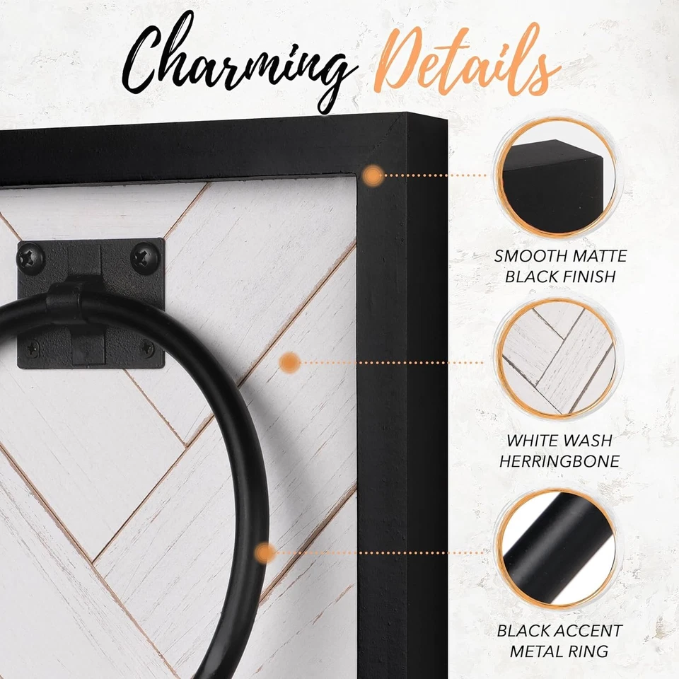 Anillo de toalla de mano decoración de granja callejón de otoño para baño, blanco único Shiplap Foto 3 de 4