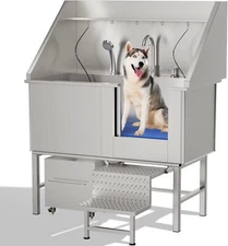 50"Pet Dog Bathing Station,304 Stainless Steel Dog Washing Station, Nonskid Ramp
