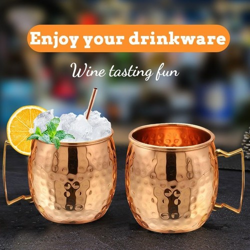 550ml 1/4 Pcs 18 Ounces Hammered Copper Plated Moscow Mule Mug Beer Cup Coffee - Picture 6 of 18