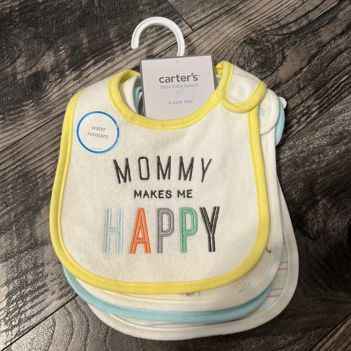 Carters 4pk Waterproof Infant Baby Feeding Bibs Boy Girl Neutral Mommy Happy New