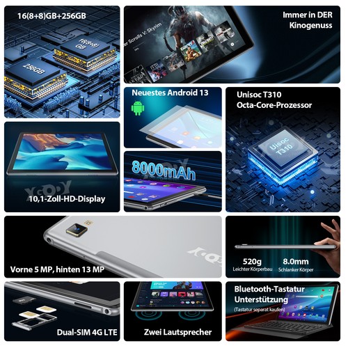 256GB Tab 10 Zoll Tablet Android 13 IPS 5G WiFi 4G LTE Gift HD 8000mAh 2024 - Zdjęcie 2 z 29