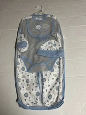 New Baby boy 7 piece set sleeper shirt bib hat & mittens sun & clouds size 6-9
