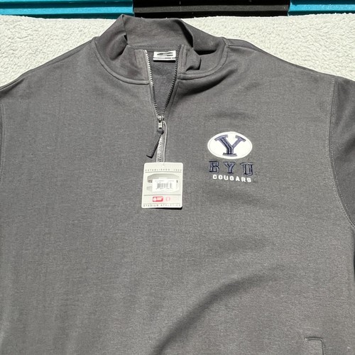 BYU Cougars Jacket Mens Large Gray Pullover 1/4 Zip Embroidered Mock Neck NWT - 第 2/9 張圖片