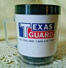 TEXAS GUARD MUG PLASTIC STACKABLE EAGLE USA COFFEE TEA CUP CALL TOLL FREE BLACK.