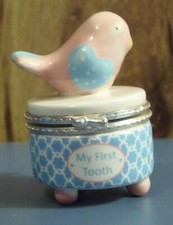 Mud Pie- My First Tooth- Trinket Box w/ Pink Bird w/ Blue Heart Wings