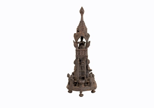Ein seltener buddhistischer Schrein. Buddha & Mönche. Bronze. Thailand 20. Jh. - Bild 10 von 12