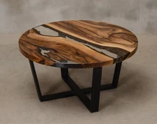 Round resin coffee table made Wood slab, river coffee table, live edge end table