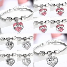 Heart Crystal Rhinestone Mom Family Chain Pendant Bracelet Christmas Gift Mother