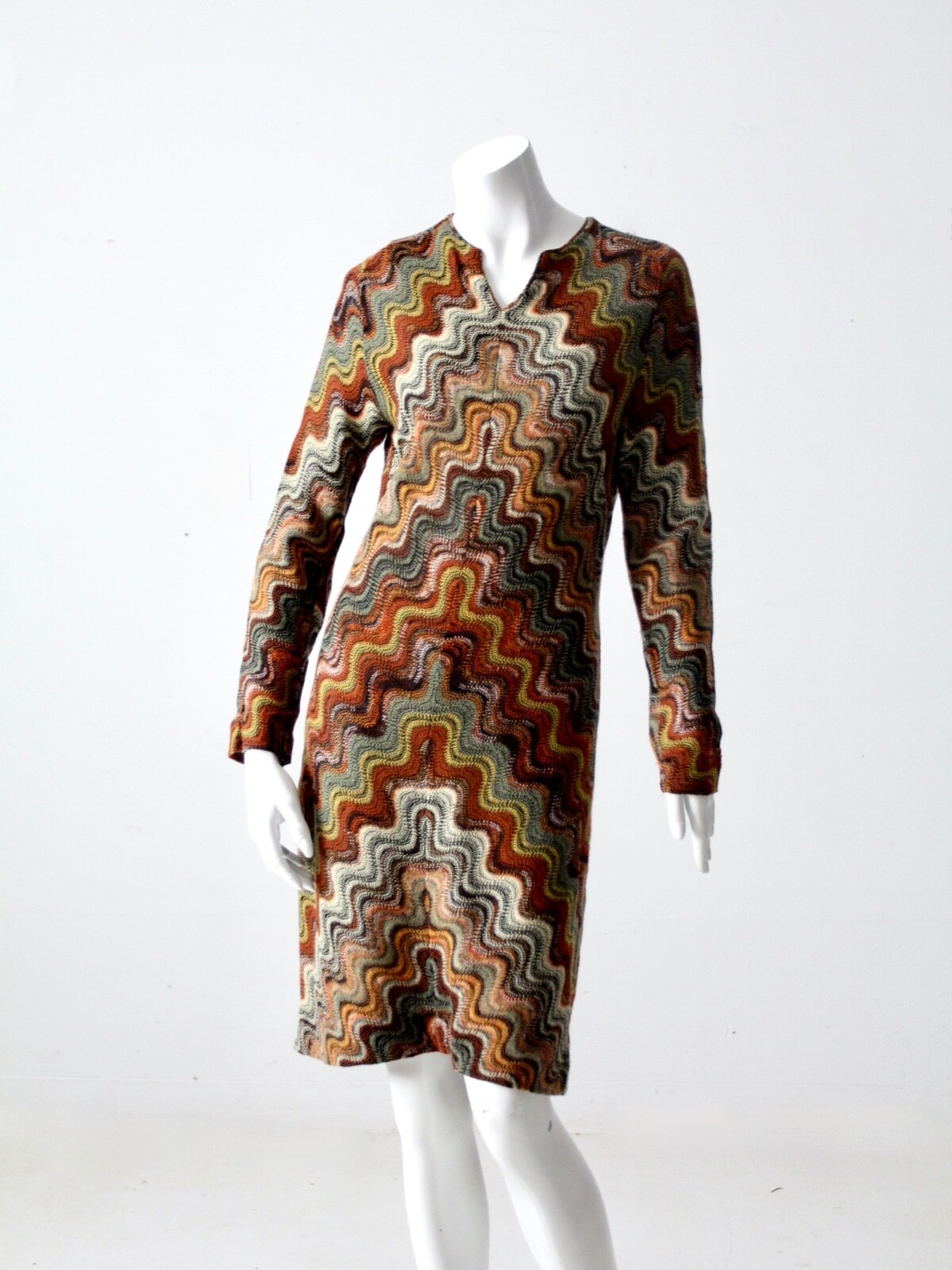 vintage 70s Missoni chevron wool blend knit dress Gem