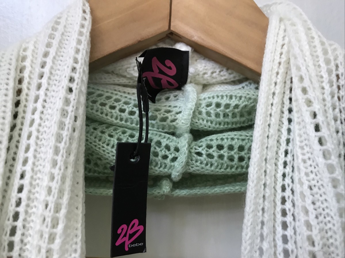 BeBe Infinity Ombre Dip-dyed Open Knit Scarf Green Cream White NWT