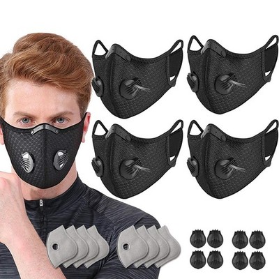 4 Pack Black Unisex Adjustable Reusable Washable Sport with 8 Carbon and 8 Br...