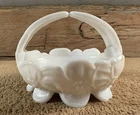 Westmoreland White Milk Glass Brides Basket Round Floral Dogwood Split Handle