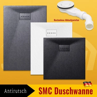 SONNI SMC Duschwanne Acrylwanne Duschtasse mit Siphon Schwarz/Grau/Weiß Rutschfest H:3