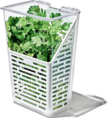BPA-Free Herb Keeper with Ventilated Basket, Hinged Lid & Water Fill Line Fresh!