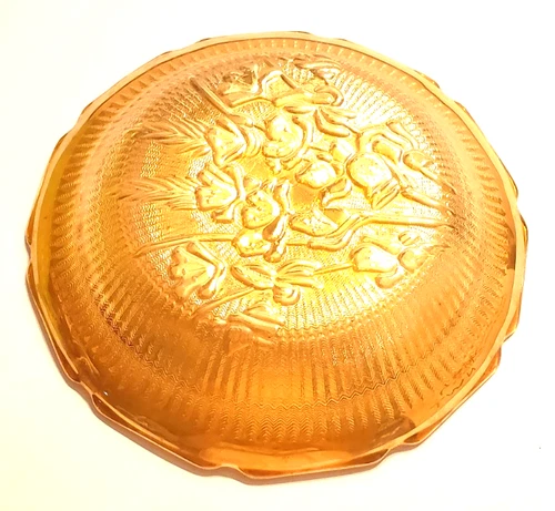 Jeanette Glass Iris and Herringbone Marigold Carnival Iridescent 11.5" Bowl