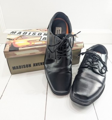 Black Leather Dress Shoes, Madison Avenue, Boys Youth 6M, Lace Up, Square Toe