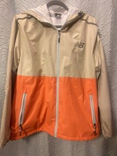 New Balance Women s Hooded Full Zip Colorblock Windbreaker Jacket Beige/Orange L
