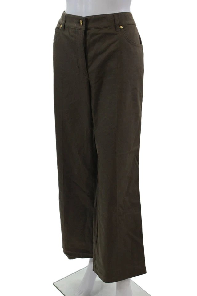 Escada Womens High Rise Straight Leg Tamara Pants Oak Brown Cotton Size EUR 44 - Image 2 of 4