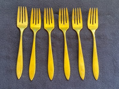 VTG Dirilyte Dirigold REGAL Goldware Set of 6 Salad Forks Flatware 6.25''