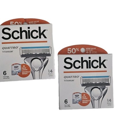 2x Schick Quattro Titanium 4+2  Pack Razor Blade Refills New 12 Cartridges Total