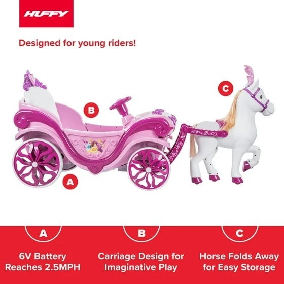 Disney Princesa Real Caballo y Carruaje Alimentado por Batería 6 Voltios Niños Juguete de Paseo Foto 2 de 4